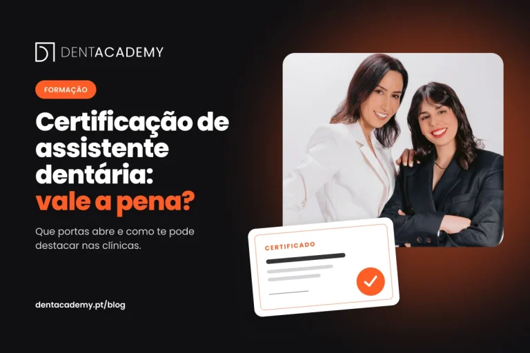 Capa do artigo Certificação de assistente dentária: vale a pena?, com as formadoras da DentAcademy e um certificado