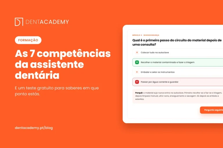 Capa do artigo sobre as competências da assistente dentária, com uma pergunta do teste de conhecimentos