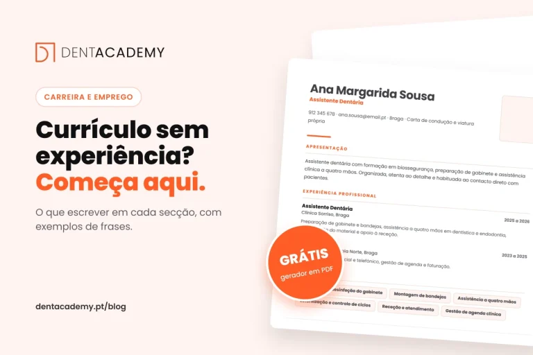 Capa do artigo sobre o currículo de assistente dentária sem experiência, com um exemplo de currículo feito no gerador gratuito em PDF