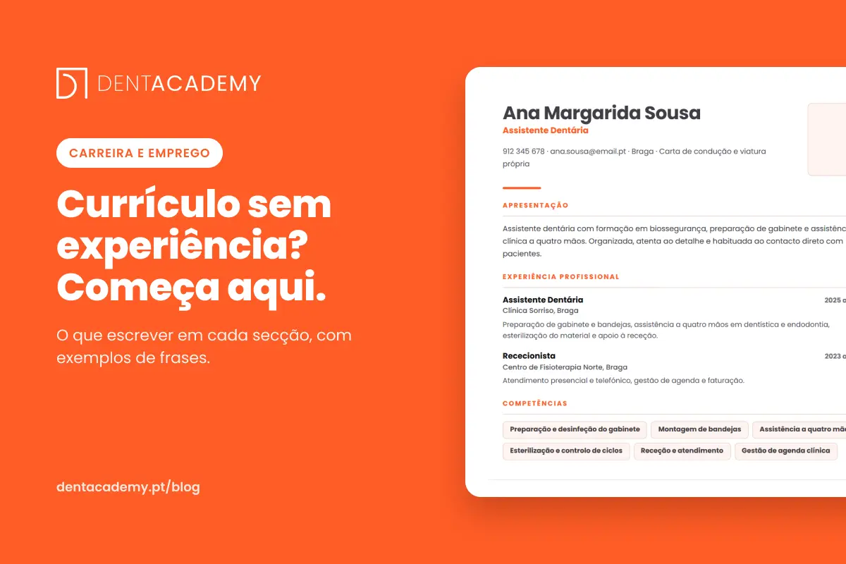 Capa do artigo sobre o currículo de assistente dentária sem experiência, com um exemplo de currículo em A4