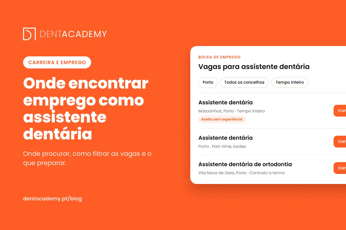 Capa do artigo sobre emprego como assistente dentária, com uma lista de vagas filtrada por distrito
