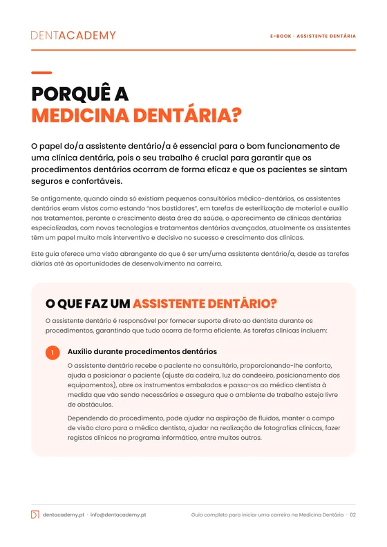 Página 2 do e-book assistente dentária: porquê a medicina dentária e o que faz uma assistente