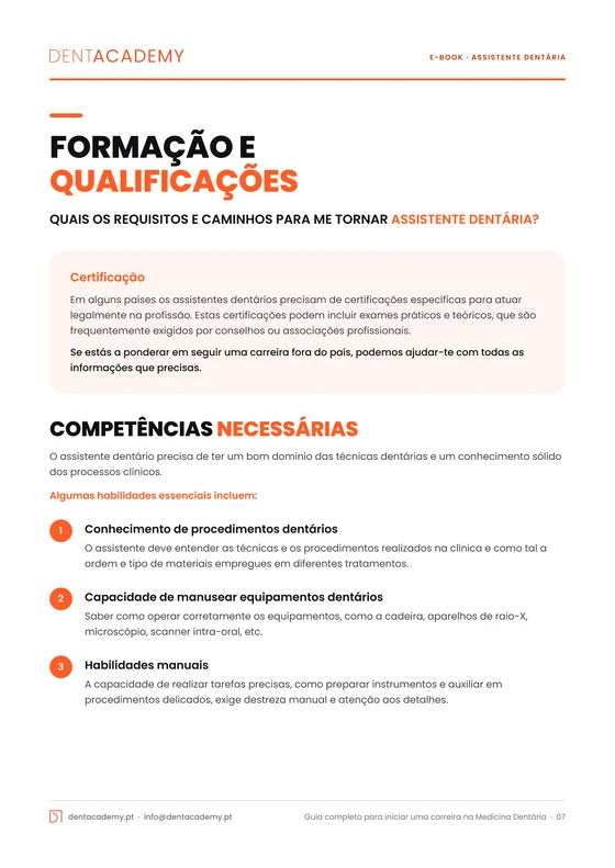 Página 7 do e-book assistente dentária: formação, certificação e competências necessárias