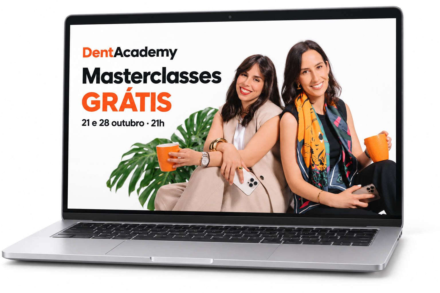 Mockup de um portátil com a apresentação das masterclasses gratuitas DentAcademy